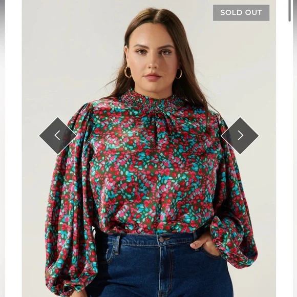 Sugarlips SEREIA FLORAL FIGARO BALLOON SLEEVE SATIN BLOUSE in multi - Picture 3 of 8